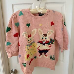 Vintage Pink Bunny Hand-Knitted Sweater